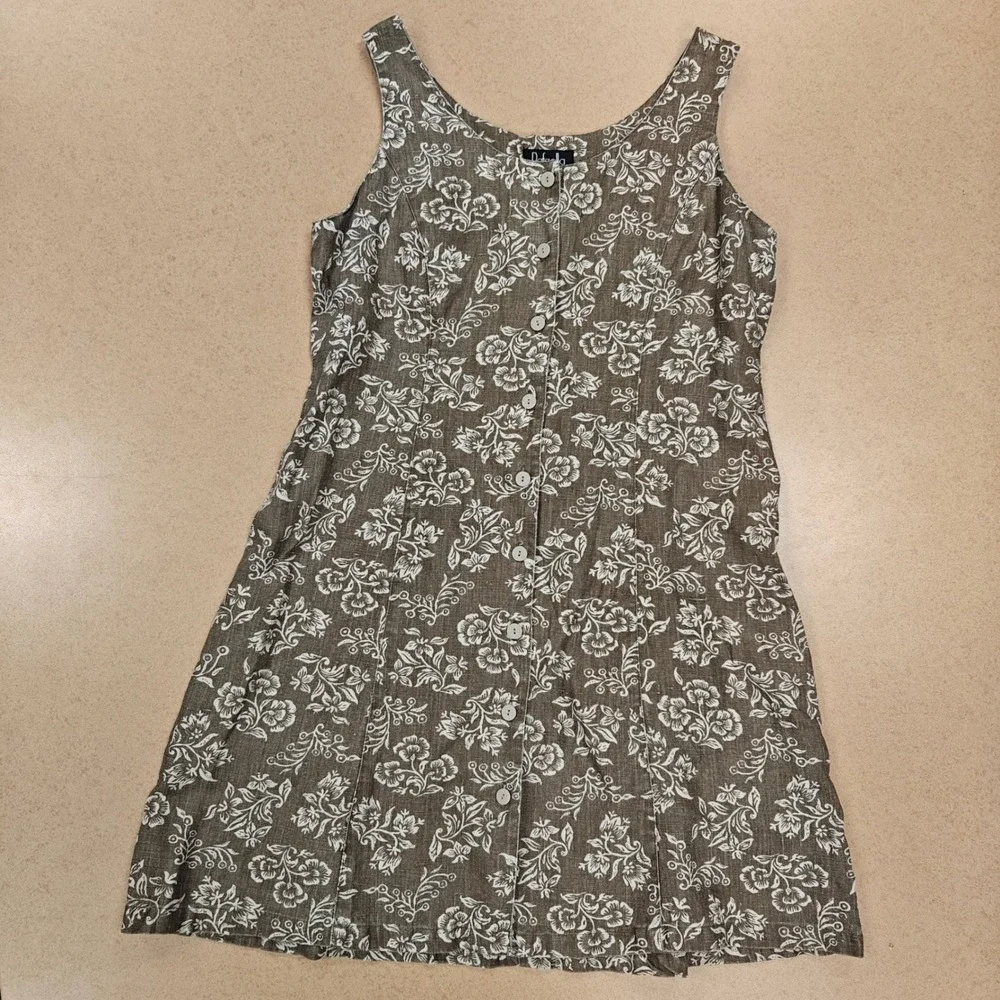 VTG Rafella Linen Dress Tie Back Women's 14 Cottagecore Scoop Neck NWT Deadstock